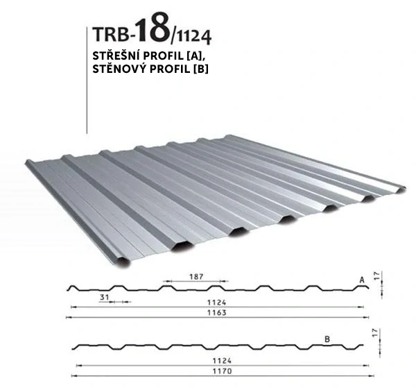 BUDMAT Trapézový plech TRB 18/1124 lesk barevné