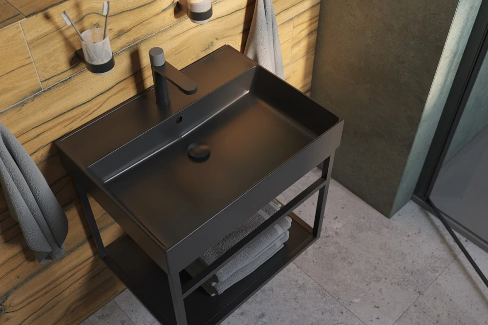 Umyvadlo SAT Infinitio 60,5x46,5 cm černá mat otvor pro baterii uprostřed SATINF6046BKM