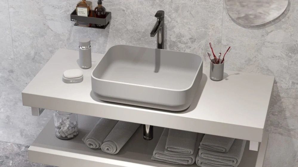 Umyvadlo na desku SAT Infinitio 50x39 cm šedá mat bez přepadu SATINF5039LGRM
